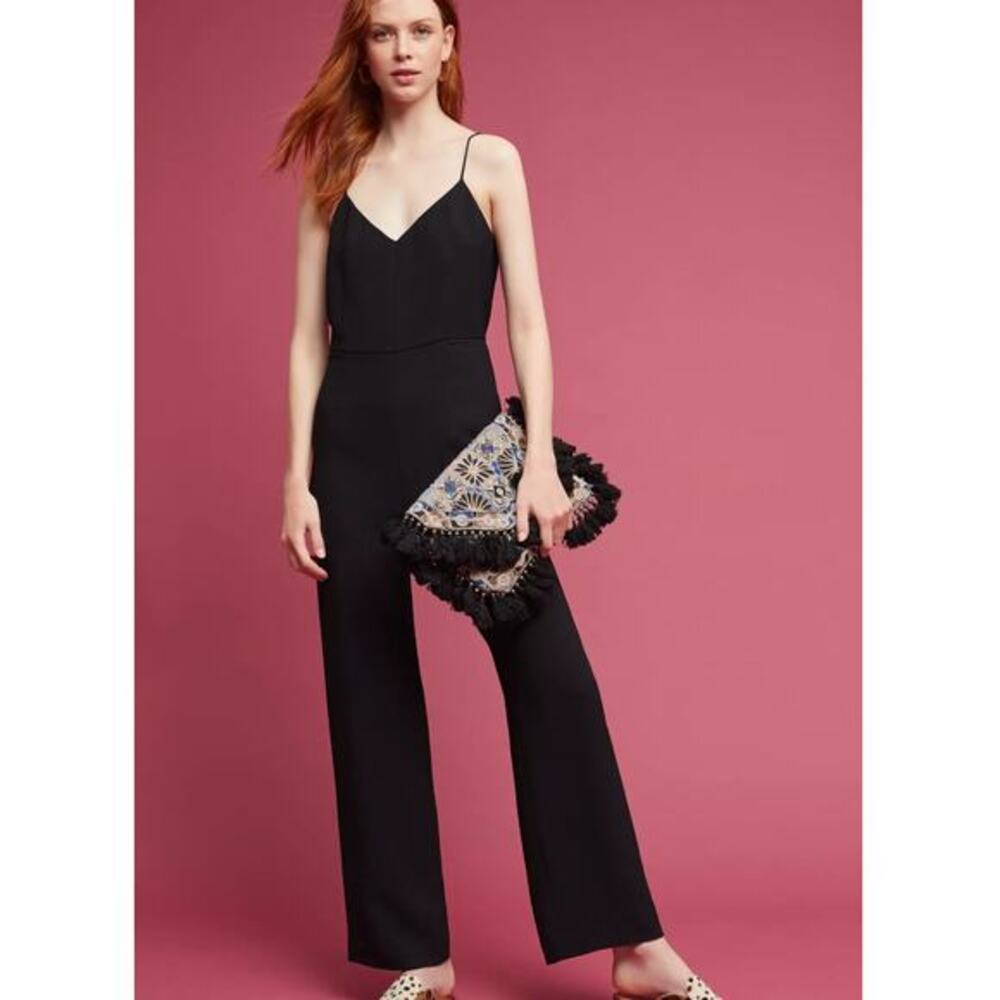 Anthropologie the essential‎ jumpsuit black size 4 small straight leg
